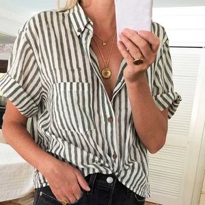 EMERSON FRY boxy moss stripe button up shirt